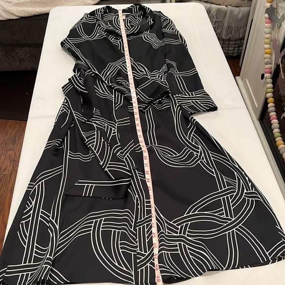 H&M Women’s Size Medium Long Satin Sheath Dress With Belt Black and White - Picture 5 of 14